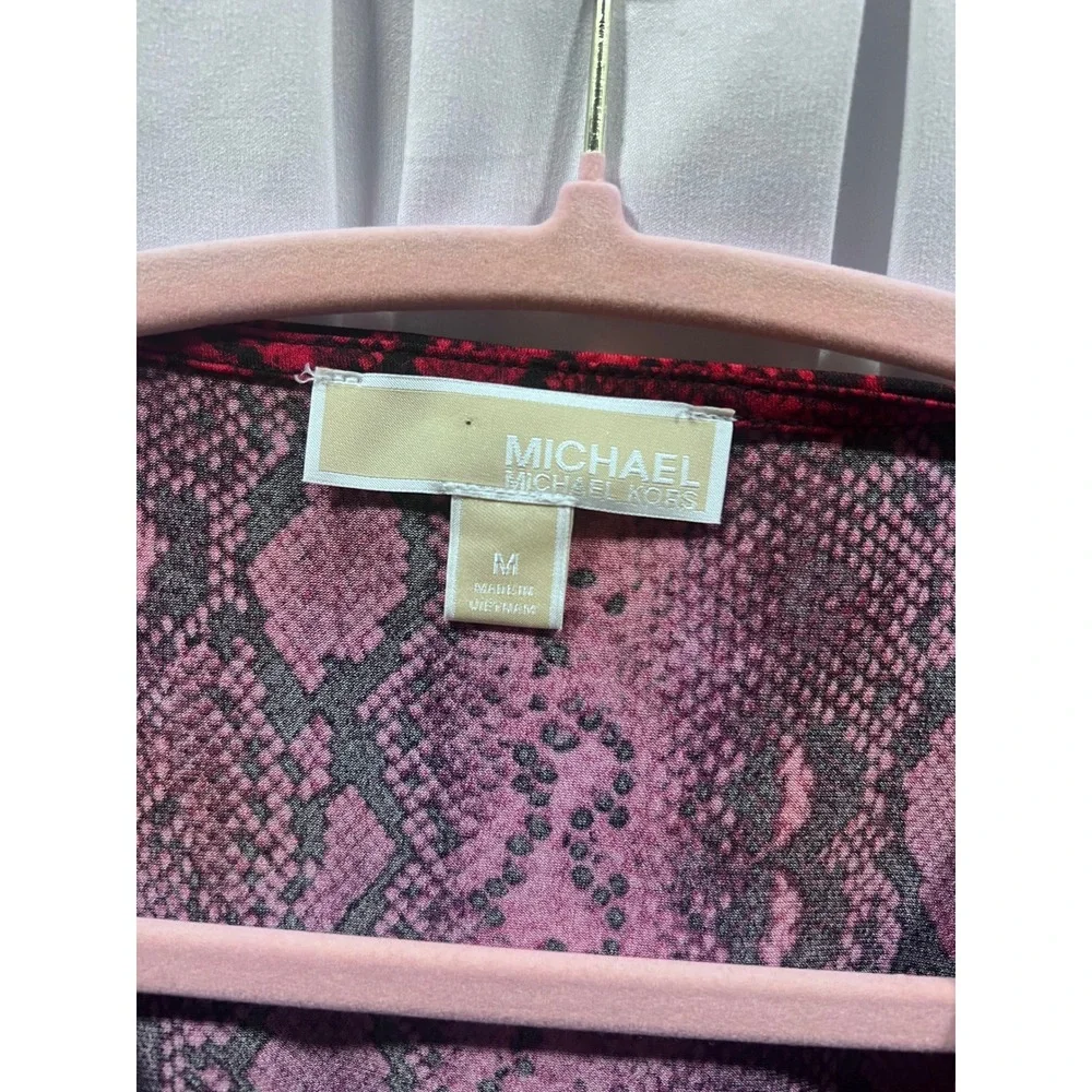 Michael Kors Womens Red Snakeskin Print Faux Wrap Long Sleeve Top Side Ruched M